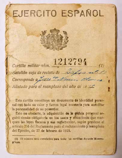 Francisco Núñez recibió su cartilla militar en Bienvenida el 31 de agosto de 1925